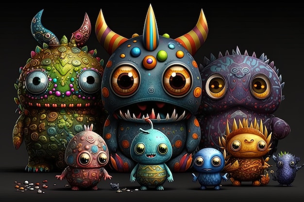 A lot of cute little monsters illustrations