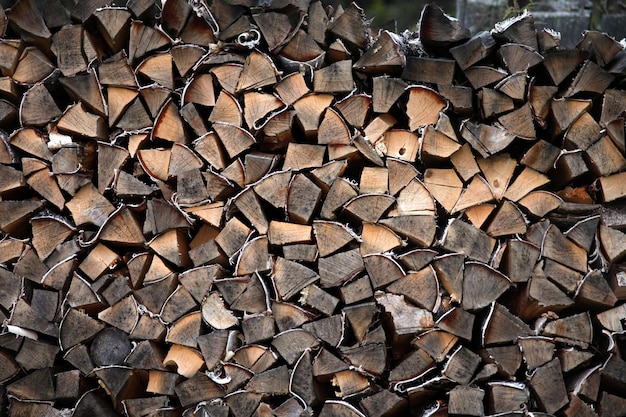 A lot of firewood stacked evenly in the yard