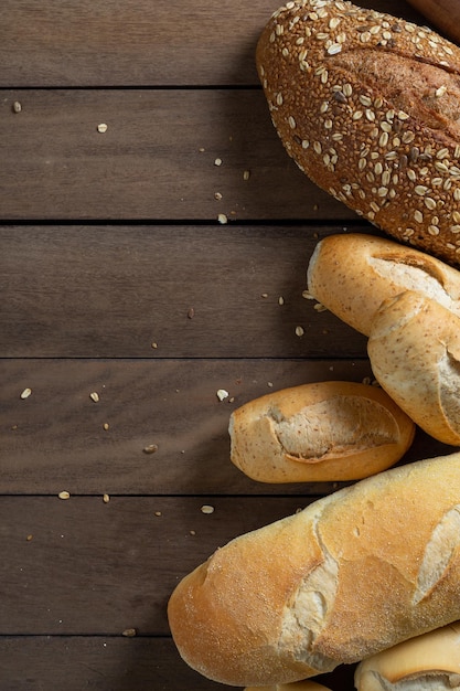 Lot of French Bread Types on a wooden desk