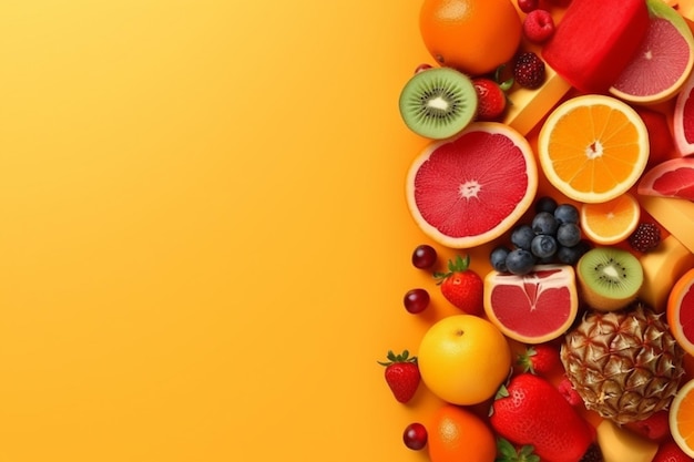 A lot of fruits on a yellow background