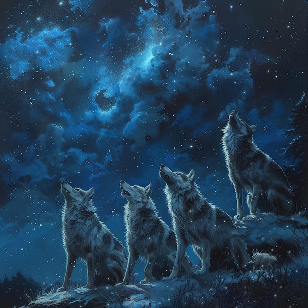 Photo a lot of heavenly wolves coincidentally finding the night sky