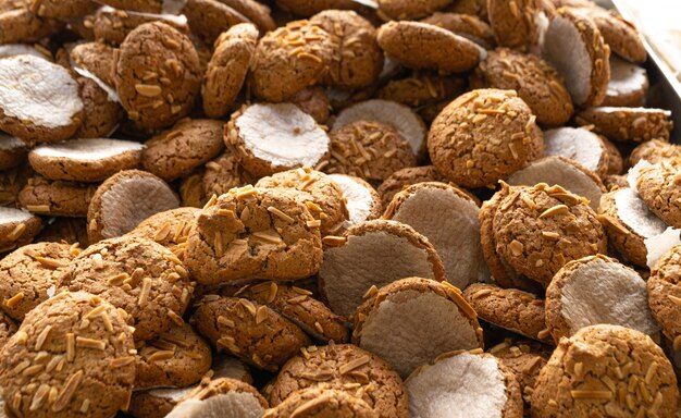 A lot of marzipan cookies selective focus