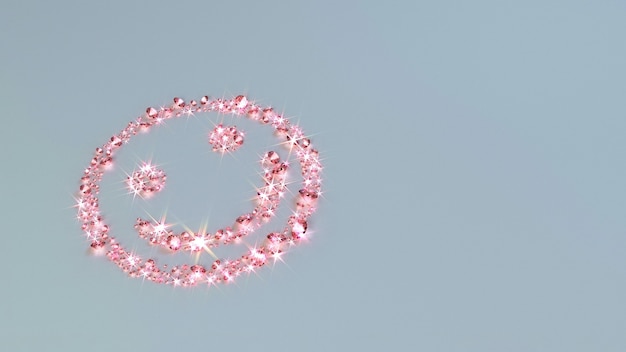 A lot of pink precious stones scattered on the surface in the form of a smiling face. 3d illustration