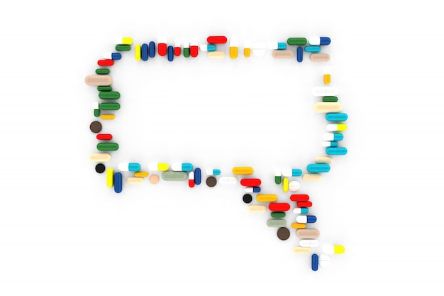 A lot of scattered pills in the form of messages from the social network. 3d illustration