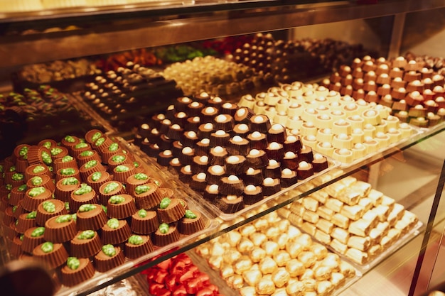 a lot of variety chocolate pralines