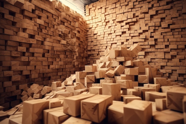 Lots of cardboard boxes in the warehouse