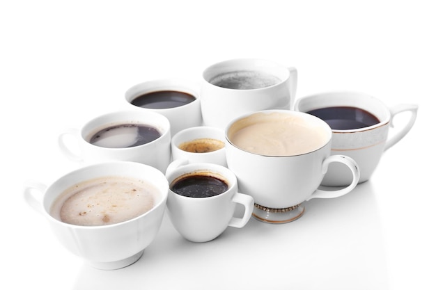 Lots of coffee cups on white background