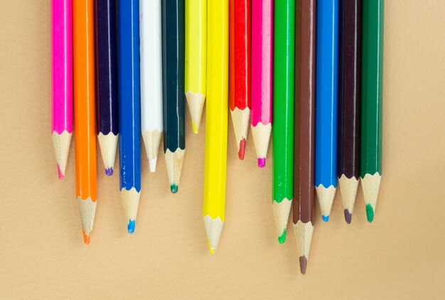 Lots of colorful pencils, top view