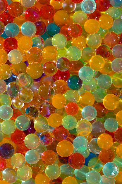 Lots of different colored hydrogel ballsfrom above ideal for backgrounds or textures