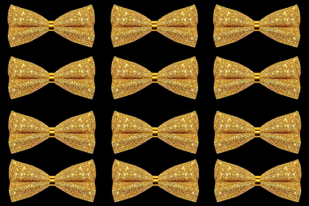 Lots of golden bows on a black background