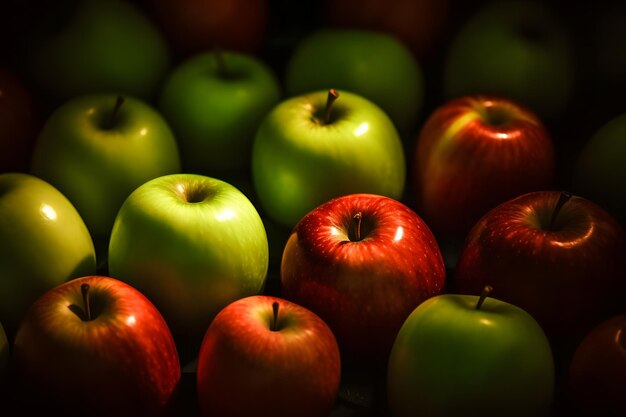 Lots of green and red apples background Neural network AI generated