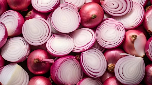 Lots of sliced red onions around Vegetable background High resolution