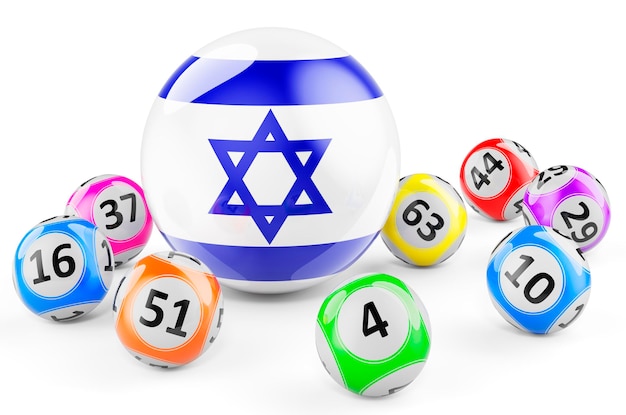 Lotto balls with Israeli flag Lottery in Israel concept 3D rendering