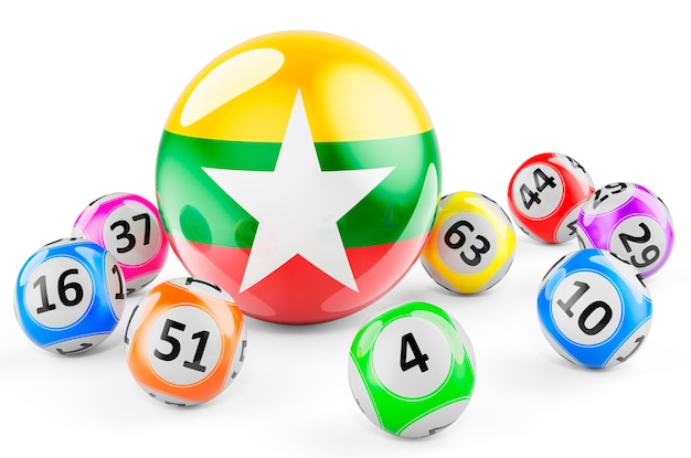 Lotto balls with Myanmar flag Lottery in Myanmar concept 3D rendering isolated on white background