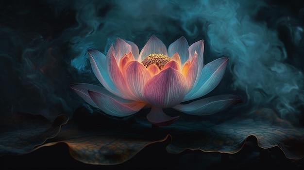 Lotus flower in the darkgenerative ai