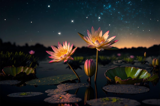 Lotus Flower Or Water Lily Floating On The Water space background