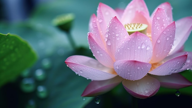 Lotus flower with misty rainy season A professional photography should use a high quality Generative AI