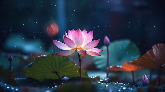 Lotus flower with misty rainy season A professional photography should use a high quality Generative AI