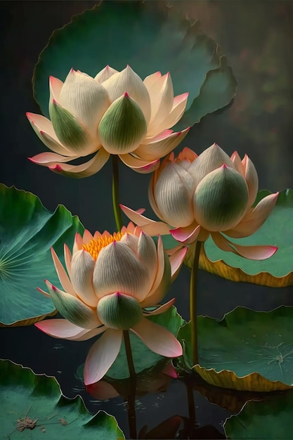 Lotus flowers blooming Generative Ai