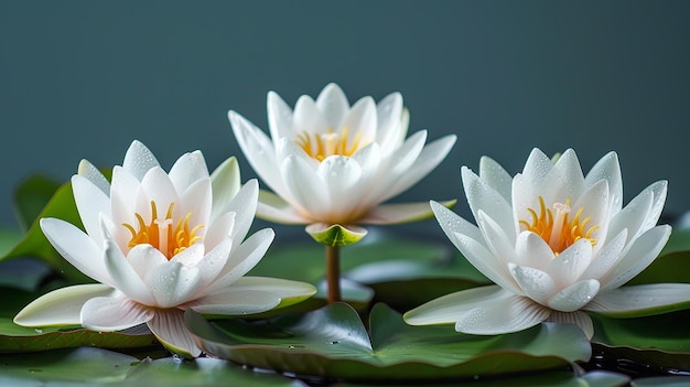 lotus flowers with leaves on a blue background