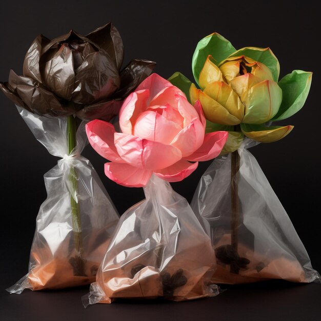 lotus flowers wrapped in plastic painted by velazquez