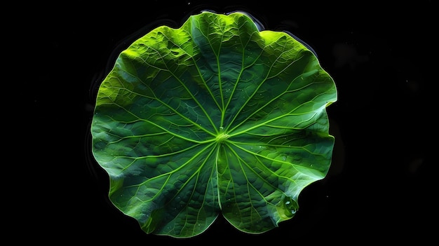 Lotus leaf on black background lotus leaf in the pond Generative AI illustrations