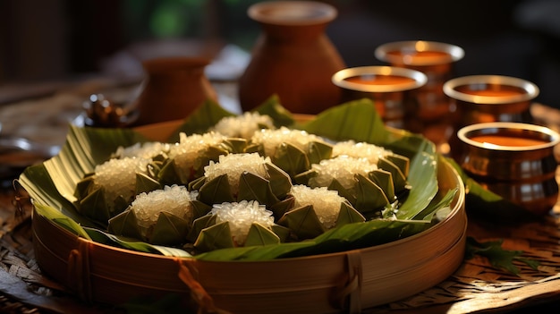 Photo lotus leaf wrapped sticky rice zongzi best for banner flyer and poster