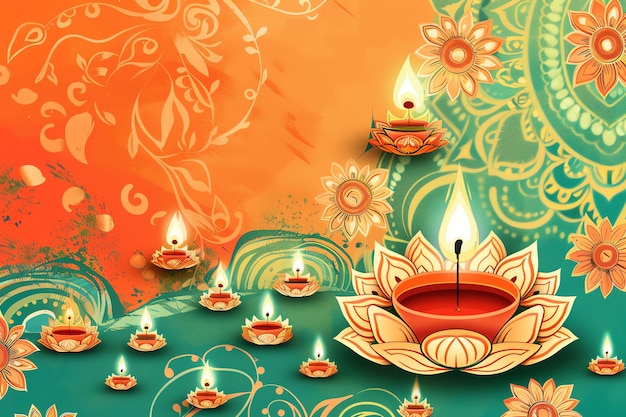 Lotus motif on a decorative candle holder Indian background concept