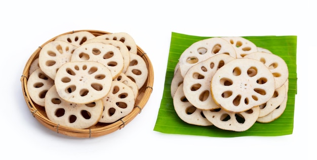 Lotus root on white background