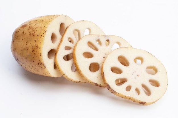 Lotus root on white background