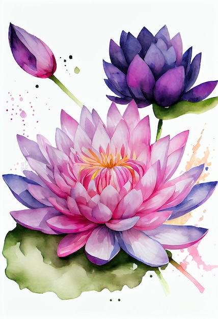 Lotus watercolor botanical illustration AI Generated