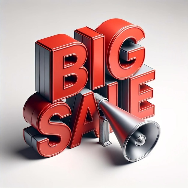 Loud Discounts 3D Big Sale Typography with Megaphone