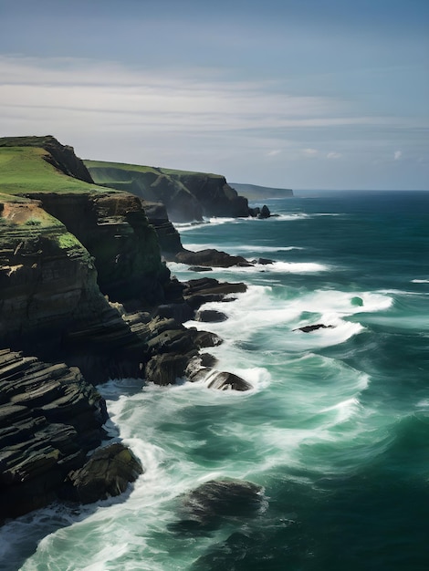 Loud waves clear skies and rocky coast