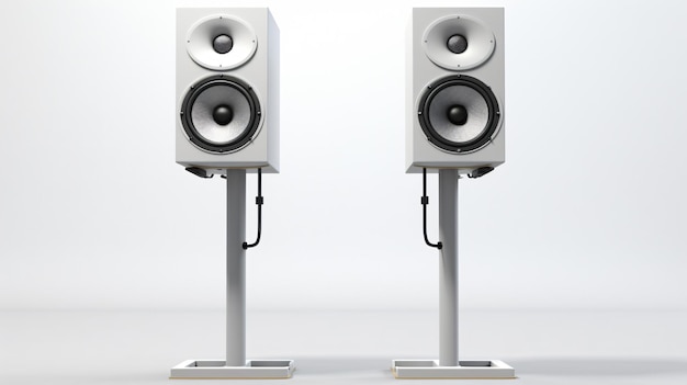 Loudspeakers mounted on pole on white background