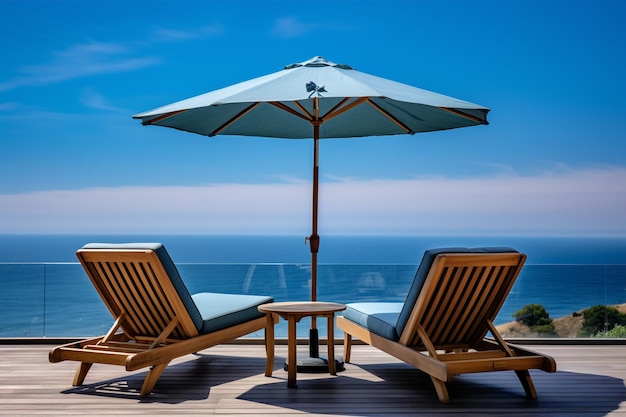 Lounge Chairs and Umbrella on Deck