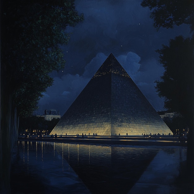 Louver Pyramid with a quiet night scene