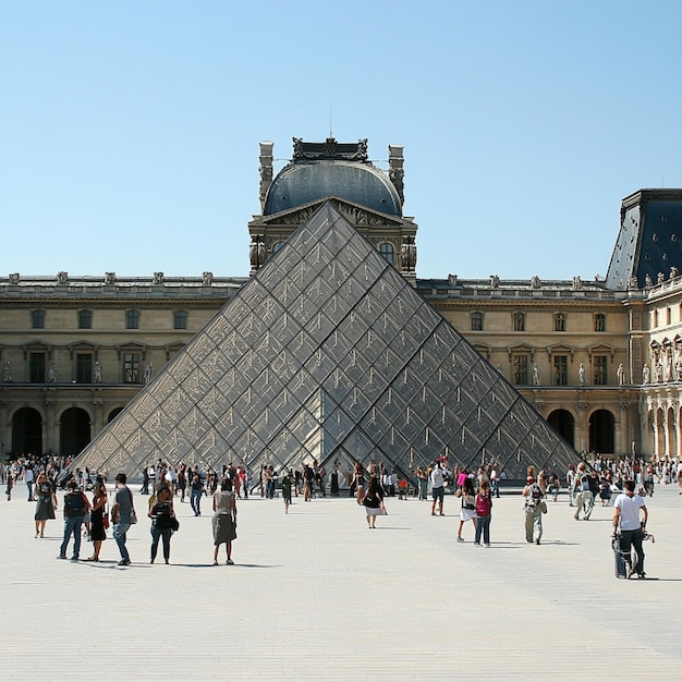 Photo the louvre museum with its iconic glass pyramid entrance