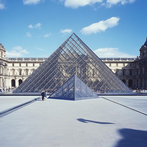 Photo the louvre museum with its iconic glass pyramid entrance