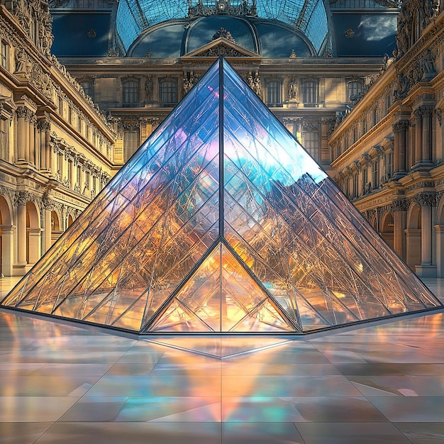 Photo louvre pyramid as a crystal structure