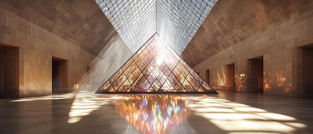 Photo louvre pyramid as a crystal structure