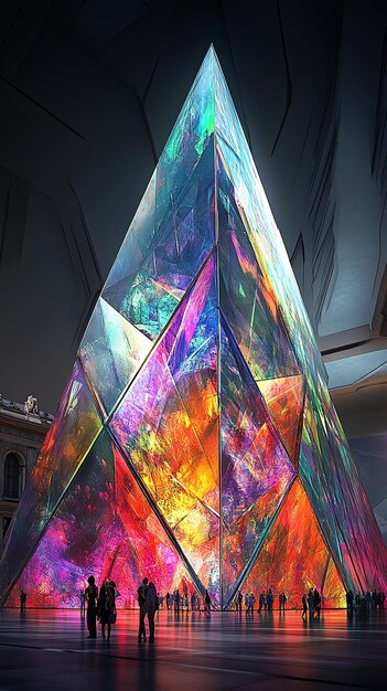 Photo louvre pyramid as a crystal structure