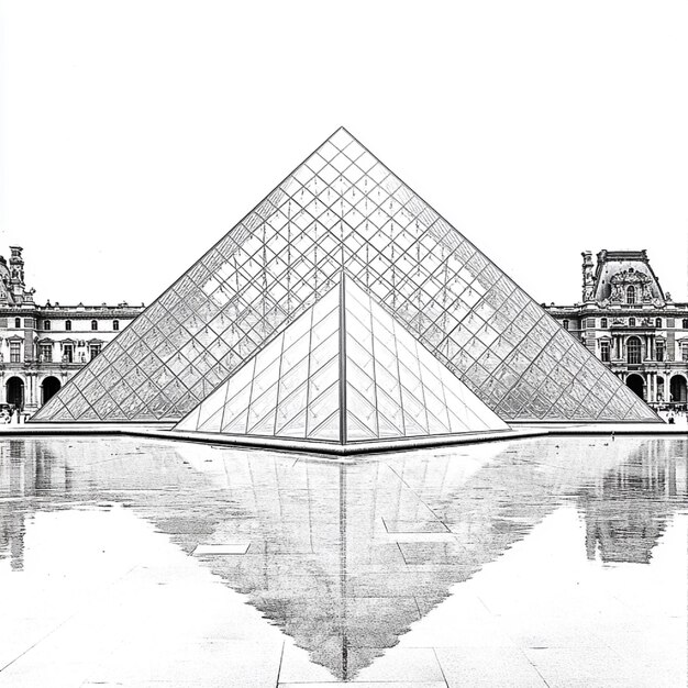 Photo louvre pyramid in black and white