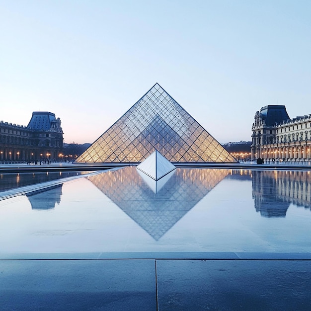 Photo louvre pyramid in a peaceful morning light