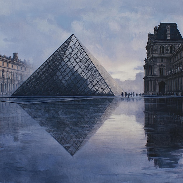 Photo louvre pyramid in a tranquil morning light