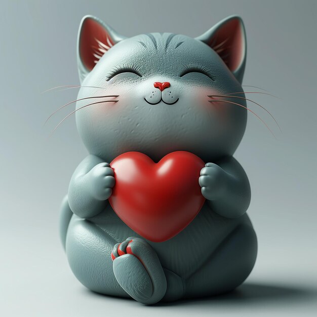 Lovable cat with a heart embodying warmth and tenderness