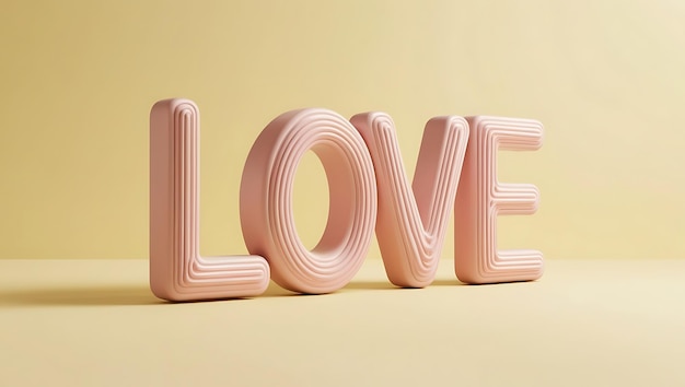 Love 3D word on yellow background Love concept 3D typography