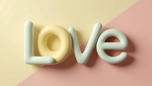 Love 3D word on yellow background Love concept 3D typography