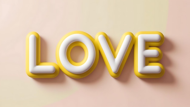 Love 3D word on yellow background Love concept 3D typography