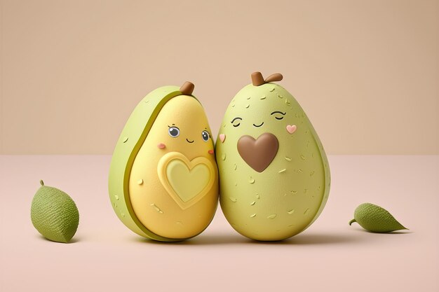 Love avocado couple on pastel background in 3d style AI generation