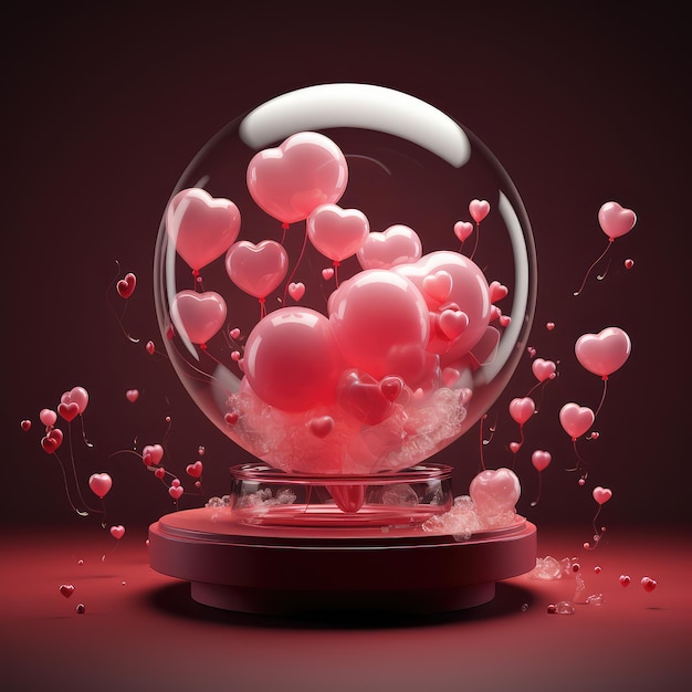 love ballon pink with podium and bubble sweet and romantic background